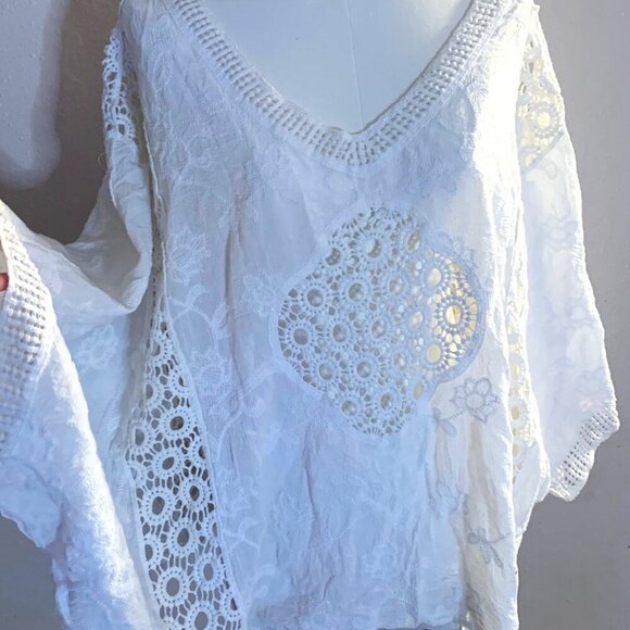 Cost Plus World Market Sweaters - Women's One-Size Trina White Lace Floral Embroidered Top